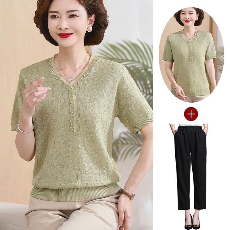 Mom's Summer Ice Silk Short-Sleeve T-shirt for Women 50+