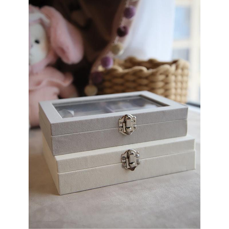 Velvet Divided Jewelry Storage Box with Clear Lid