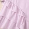 ZANZEA Women Casual Round Neck Short Sleeve Loose Ruffles Blouse