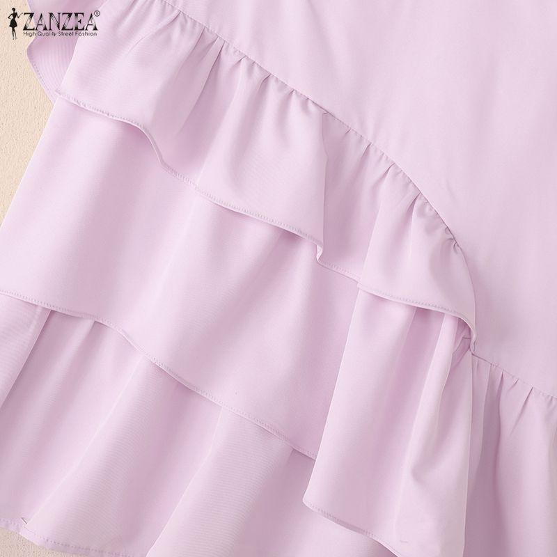 ZANZEA Women Casual Round Neck Short Sleeve Loose Ruffles Blouse
