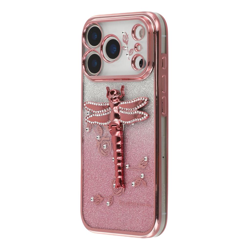 KADEM For iPhone 17 Pro Case Dragonfly Kickstand TPU Flowers Glitter Phone Cover