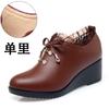 Women Spring Autumn New Fashion Lace Soft Leather Platform Pumps Korean Style Casual Waterproof Pointed Toe Single Shoes