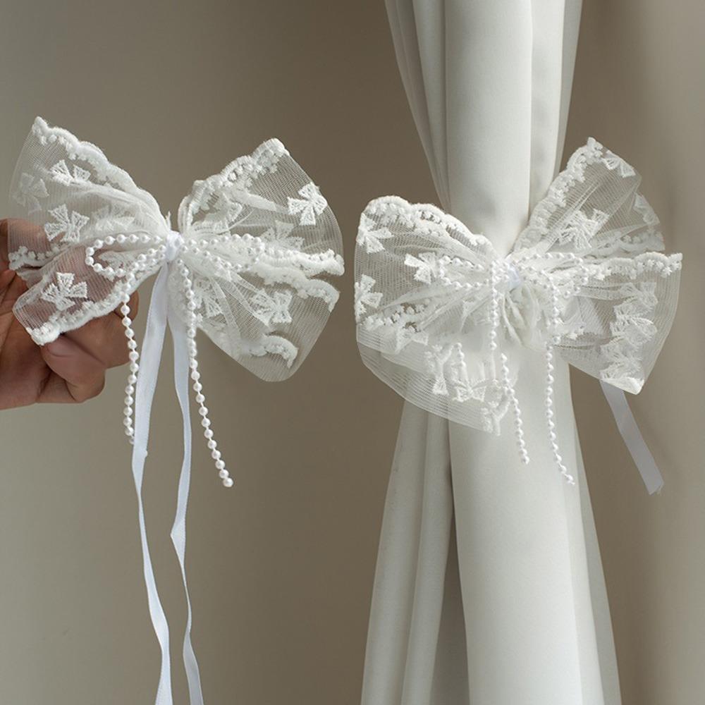 

2Pcs/set Lace Bow-knot Curtain Tieback Clip Tied Belt Exquisite Curtain Strap Window Curtain Buckles Living Room Home Decor білий