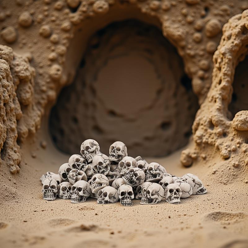 30/50/100 Mini Skull Sculptures - Rustic Resin Gnome Statues for Halloween Decor, Indoor/Outdoor Garden, Patio