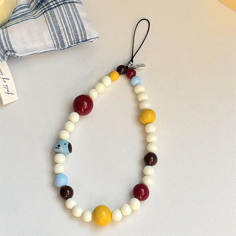 

Cute Ceramics Puppy Pendant Beaded Phone Charm Strap For iPhone Samsung Accessrioes Chain Lanyard Woman Jewelry Hanging Rope