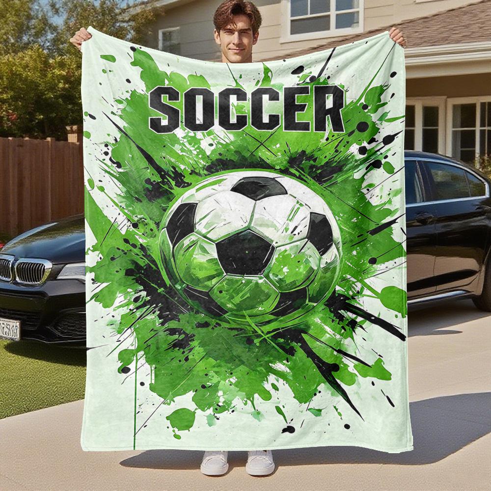 1PC Soccer BallOutdoor Flannel Blanket - Soft Plush Decor for Picnics, Camping, Bedroom, Playroom, Office, or Lunch Break 1238A