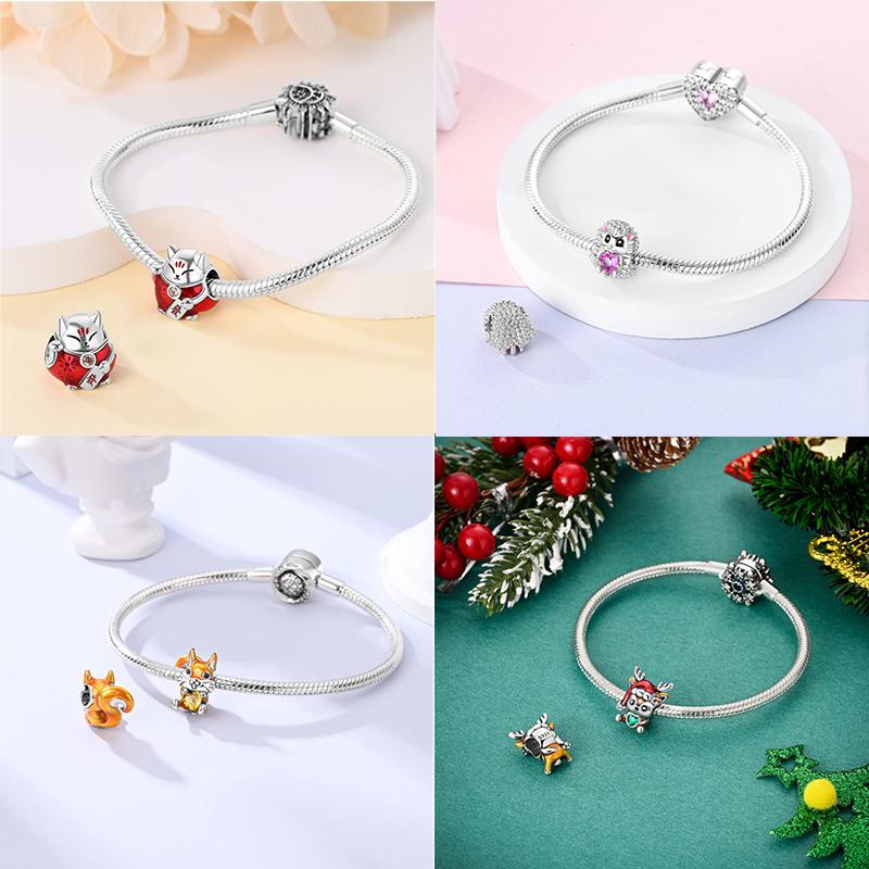 Charms Kupferrosa Katze Eule Tier Herz Zirkonia Charm Perlen Passen Original Armbänder Feiner DIY Schmuck
