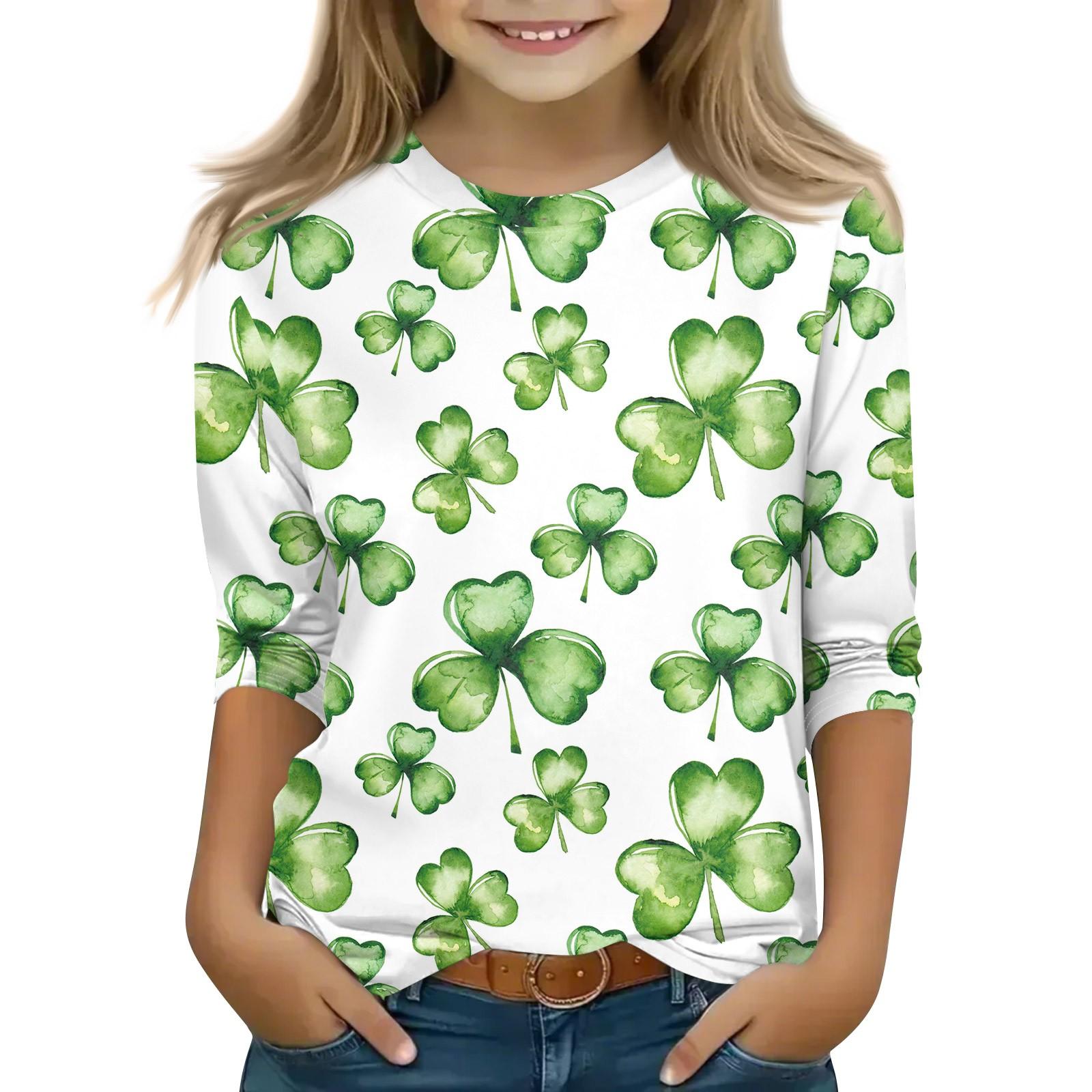 

Топы с принтом для девочек 5-16 лет с круглым вырезом и рукавами 3/4 Футболки Модные топы Наряды Футболки 160 белый