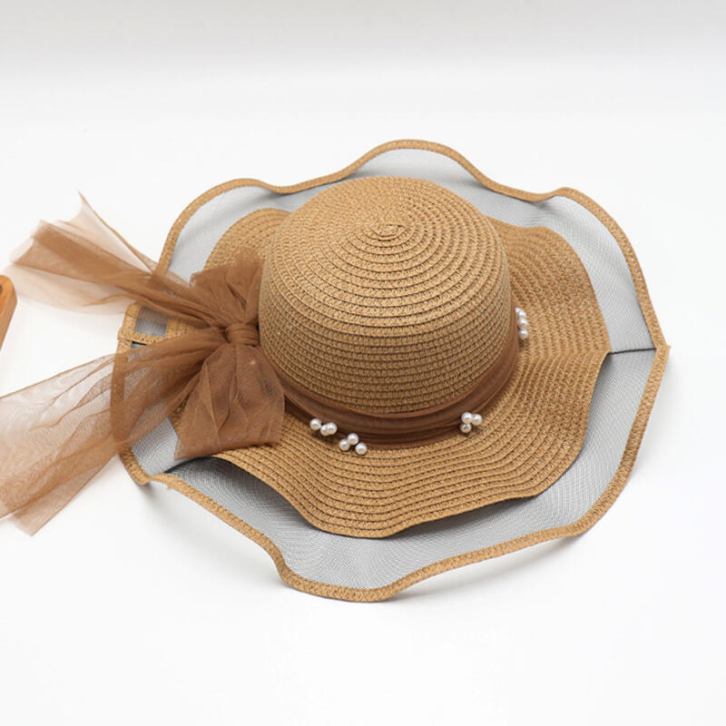 Пляжная шляпа с жемчужной лентой (коричневый)