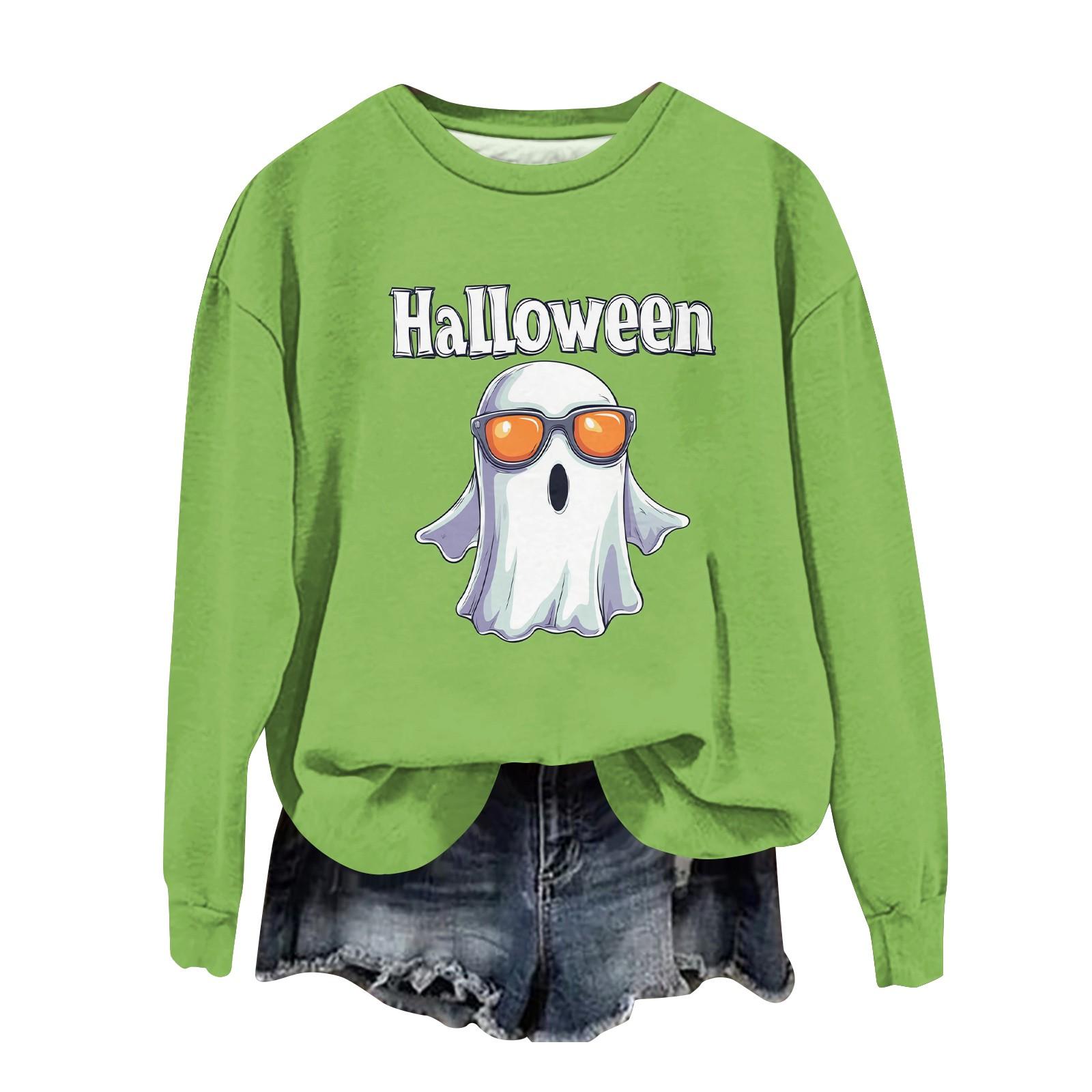 

Женская мода с длинным рукавом и принтом на Хэллоуин с круглым вырезом XXL зелёный