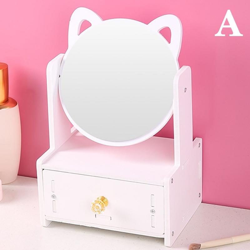 Assembly Makeup Mini Table Multifunctional Cosmetics Storage Rack With Rotating Mirror Skin Care Products Organizer Drawer Shelf