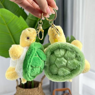 Desenho animado bonito pequena tartaruga boneca guinchando brinquedo de pelúcia pingente mochila chaveiro 10 cm boneca