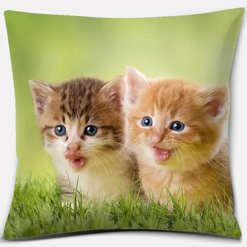 Cat Print Home Decoration Pillowcase Cute Cat Decorative Pillowcase Living Room Sofa Office Seat Cushion Cover