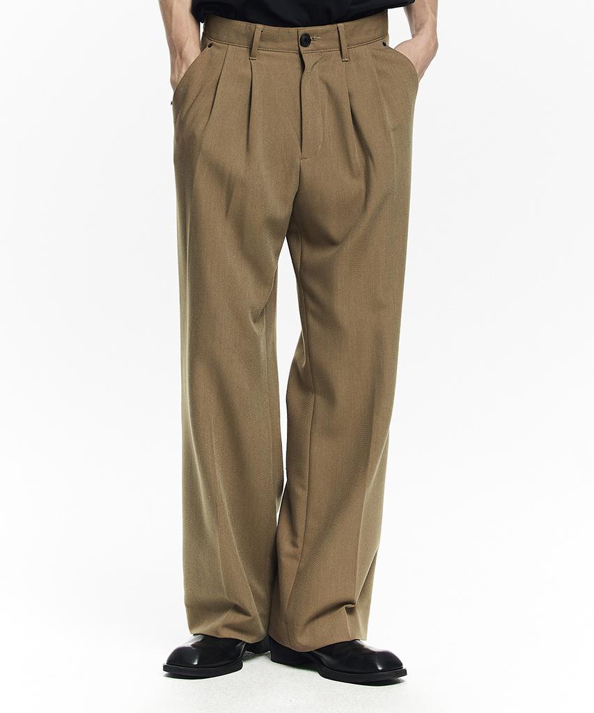 MAISON MINED Saint Two Tuck Wide Pants Beige
