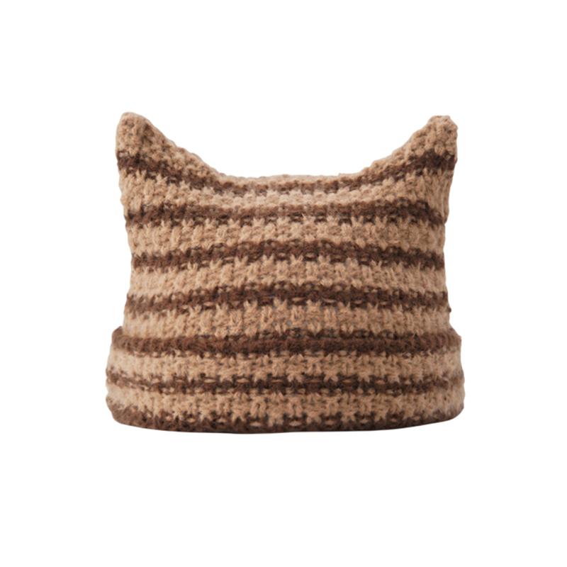 

Милые осенне-зимние шапки с кошачьими ушками для женщин и девочек в стиле панк, утолщенная теплая шапка с подвеской в виде комка шерсти, защищающая от холода, подарки as the picture