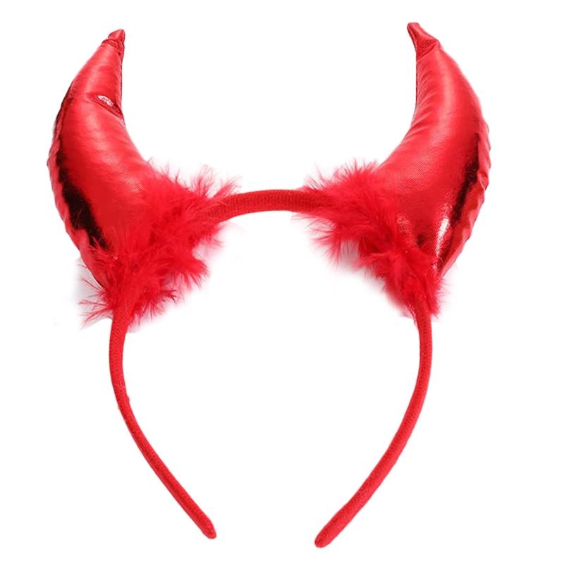 Halloween Feather Decor Ox Horn Shape Glitter Headband Movie Demon Evil Devil Horn Hair Hoop Gothic Cosplay Party Costume