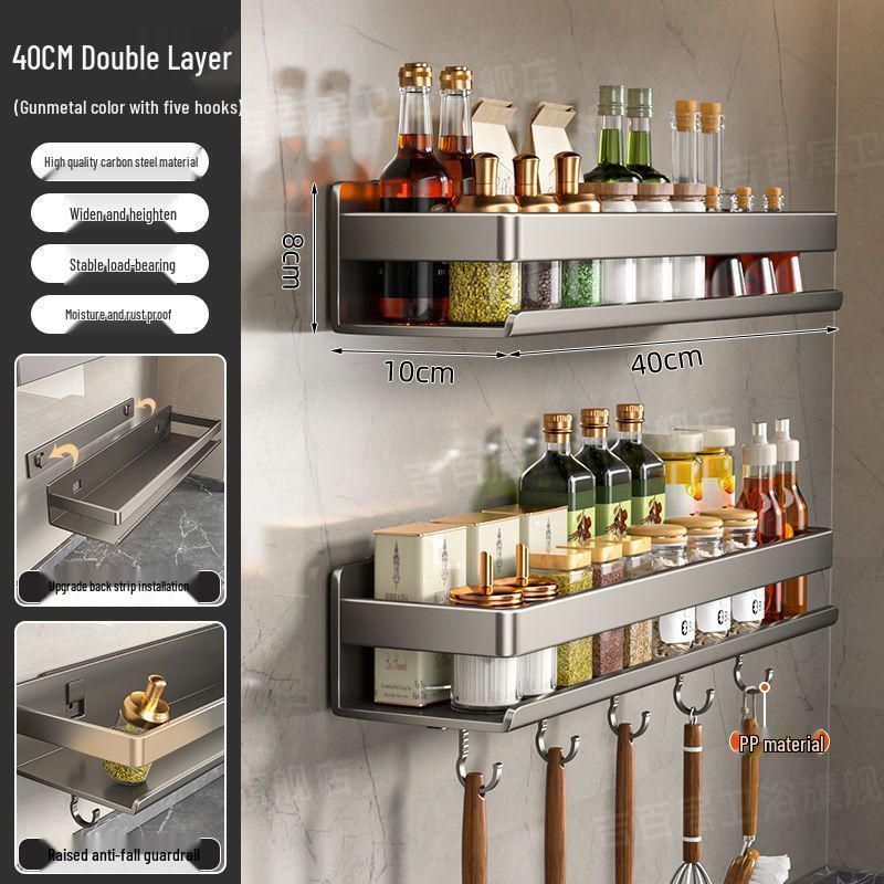 Portaspezie da Parete Color Antracite - Scaffali da Cucina Senza Foratura