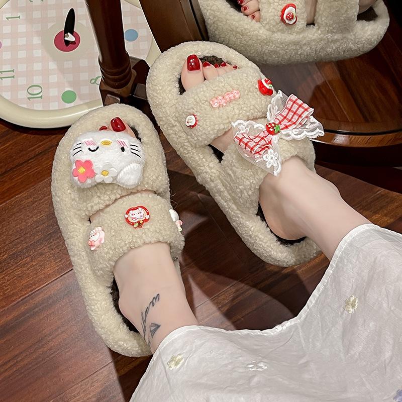 

2025 new home cotton slippers Internet celebrity foreign style cartoon non-slip heightened thick bottom fluffy slippers women wear winter 35