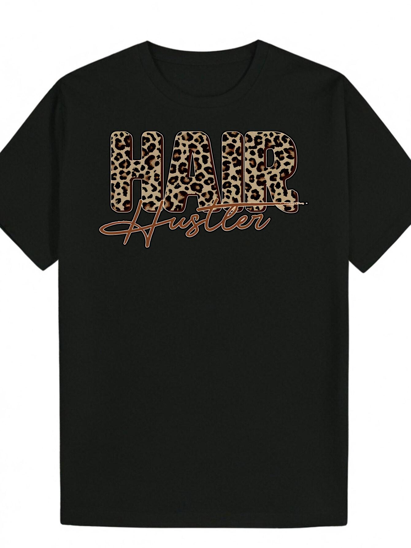 Crew Neck Polyester T-shirt with Bold HAIR & Fustor Lettering - Black S