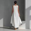 Rochie de vară casual pentru femei, cu gât rotund, fără mâneci, lungime asimetrică, croială lejeră, aspect de in