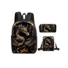 Metall-Drachen-Print 3-teiliges Set Rucksack mit Umhängetaschen, Federmäppchen für Jungen/Mädchen Bestes Geschenk Cartoon Schüler Schultaschen