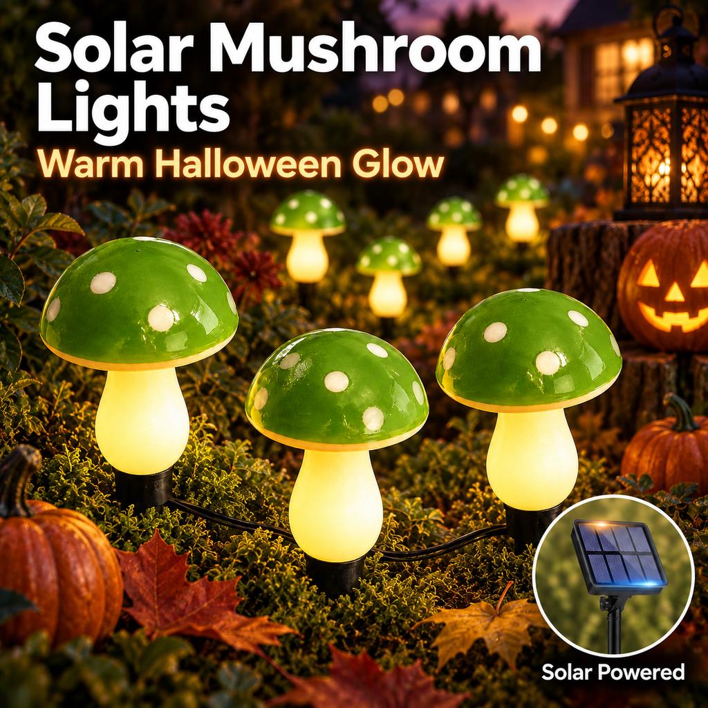 Halloween Pathway Lights Solar Green Mushroom Stake Lights 8 Modes Auto On for Garden Lawn Yard Porch Party Spooky Decor