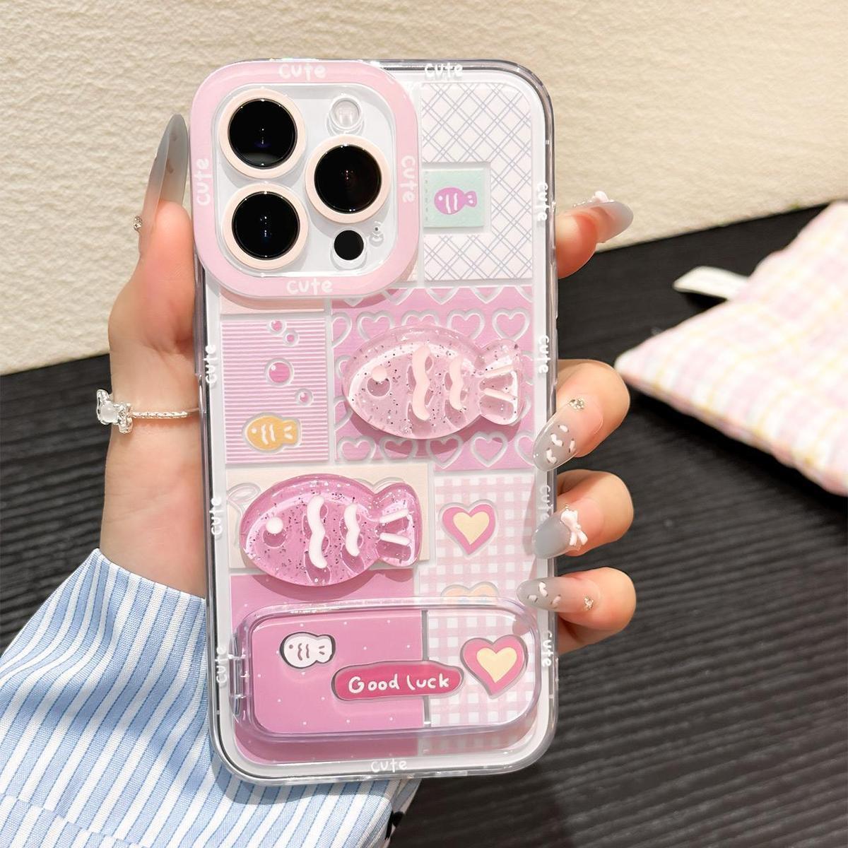 

Three dimensional Cute Little Fish Suitable for Apple 16promax Phone Case Mirror Stand Iphone15 Full Package Protective Case Apple 16PLUS