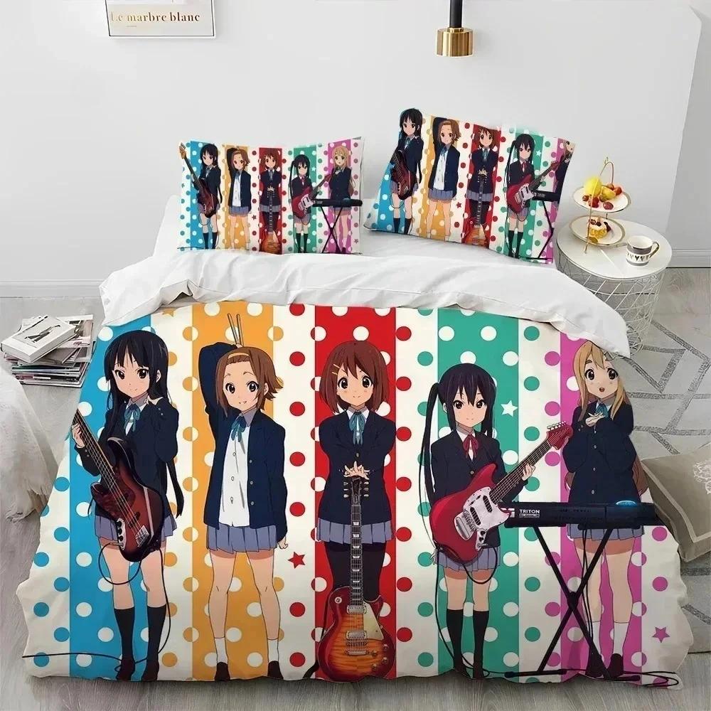 K-ON Cartoon Cute Lolita Kawaii Girls Bedding Set Printed With Pillowcase Bed Duvet Cover Soft Queen King Size Bedclothes Home