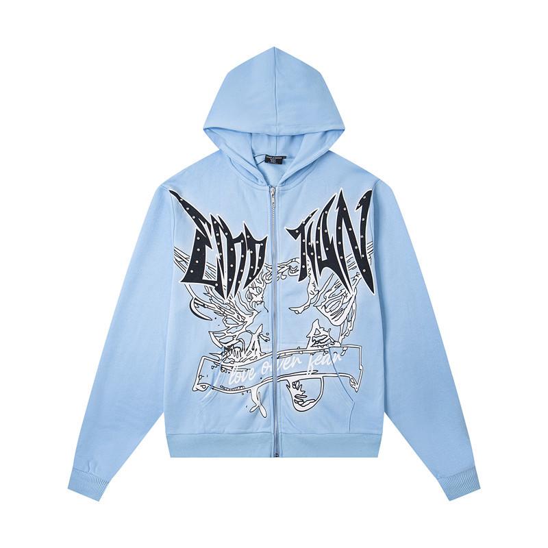 Cross-border trendy brand MIXED & EMOTION ironed diamond letter pattern pullover hooded sweater men's and women's cardigan jacket