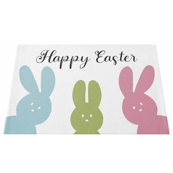 6Pcs Non-slip Heat-resistant Rectangle Table Household Placemat Pattern Easter Rabbit Linen Mat Kitchen Supplies