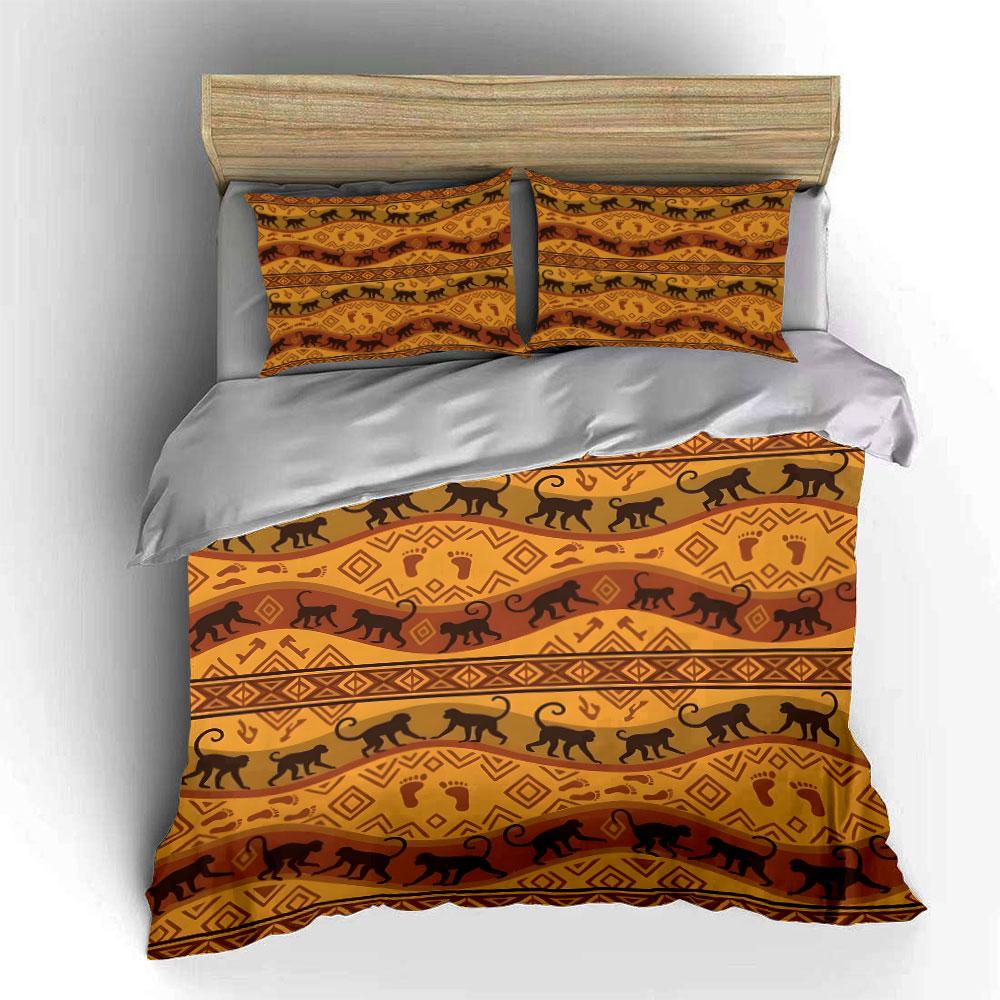 Indigenous Style Monkey Geometric Pattern Bedding Set 1 Duvet Cover 2 Pillowcases For Adult And Children Luxury Gift Full Size