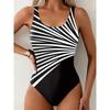Sommer Sexy Abstraktes Muster Gedruckter Einteiler Badeanzug Schlanke Passform und Formgebend, Tiefes U-Rücken-Design, Strand Pool Urlaub Auffälliger Mode Badeanzug