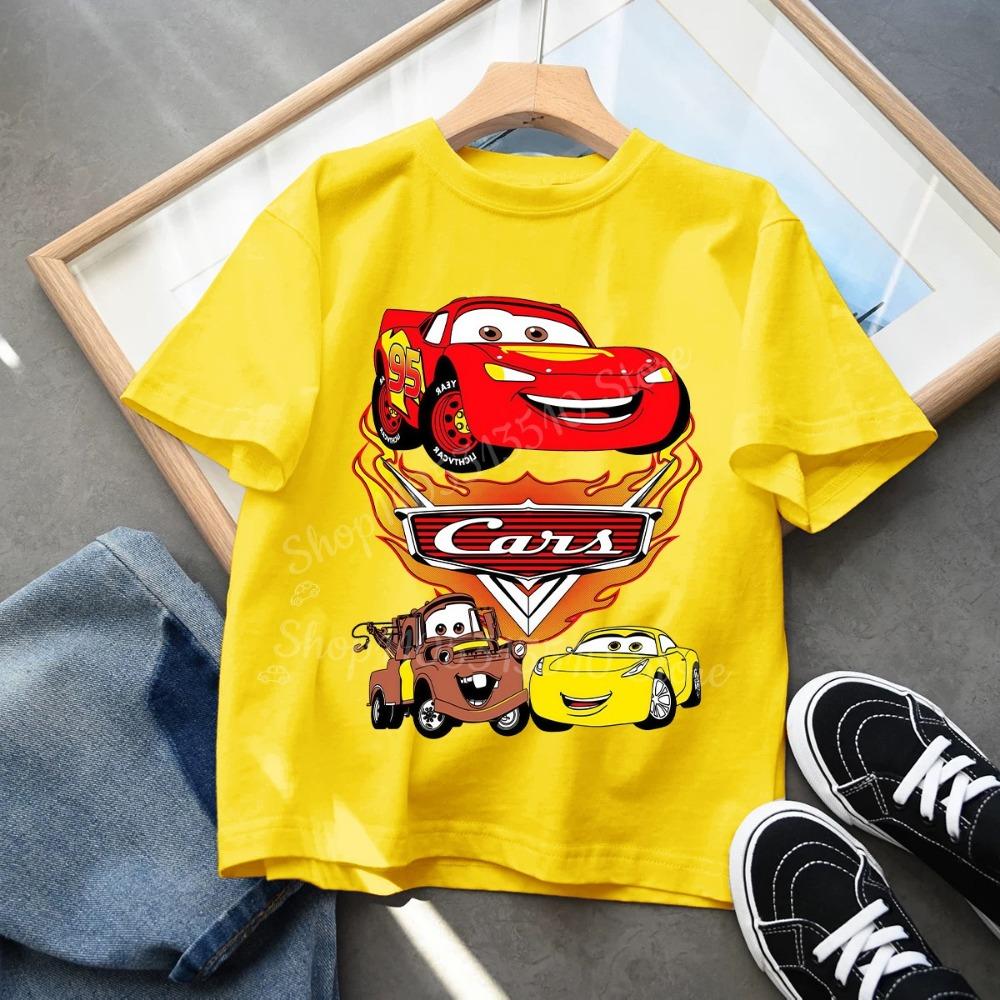 Hett 2026 Sommar Barn T-shirt Kortärmad Topp Tecknade Bilar Pixar Blixten McQueen Tryckt Pojkkläder Baby Toppar