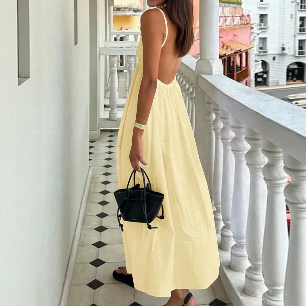 Spice Girls 2026 Summer Wear Sexy V-neck Backless Seaside Vacation Skirt Suspender Dress, Sweet and Spicy Long Dress