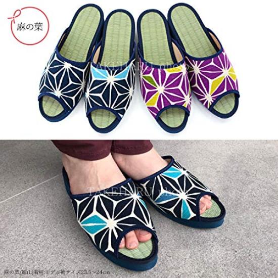 Takeharu Tatami Made In Indoor and Outdoor Igusa Hemp Leaf Size L Women's Slippers, Japan, Use, Sandals, (Rush Grass) Fabric, Pattern, Purple, 14,