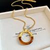 Splicing Amber Pendant Necklace Long Chain Minimalist Necklace Circle Pendant Necklace  Casual Wear