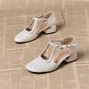 New Style of Thick-heeled Soft Leather Hollowed-out Flip-flops, One-piece Shallow Opening Breathable Low-heeled Women's Shoes