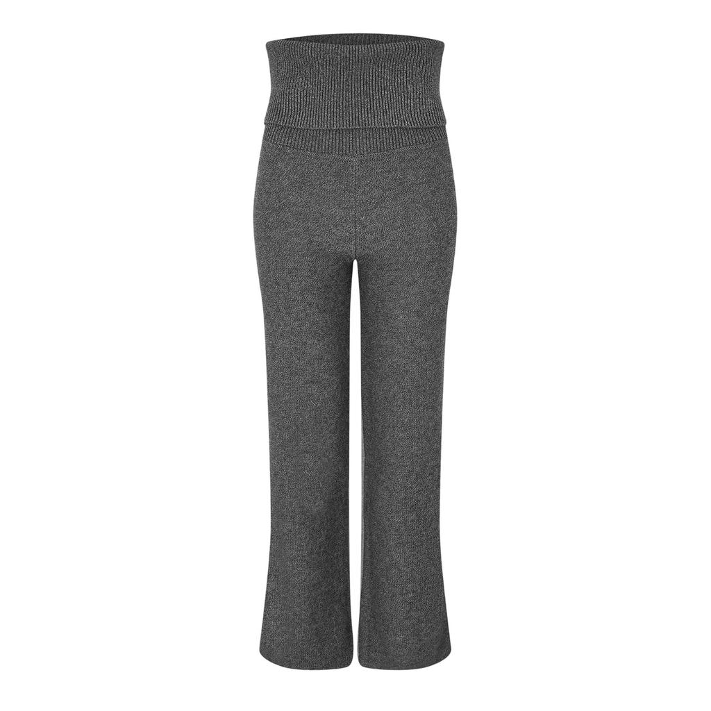 Off White Womens/Ladies Off Ribbed Fold Over Wide Leg Trousers