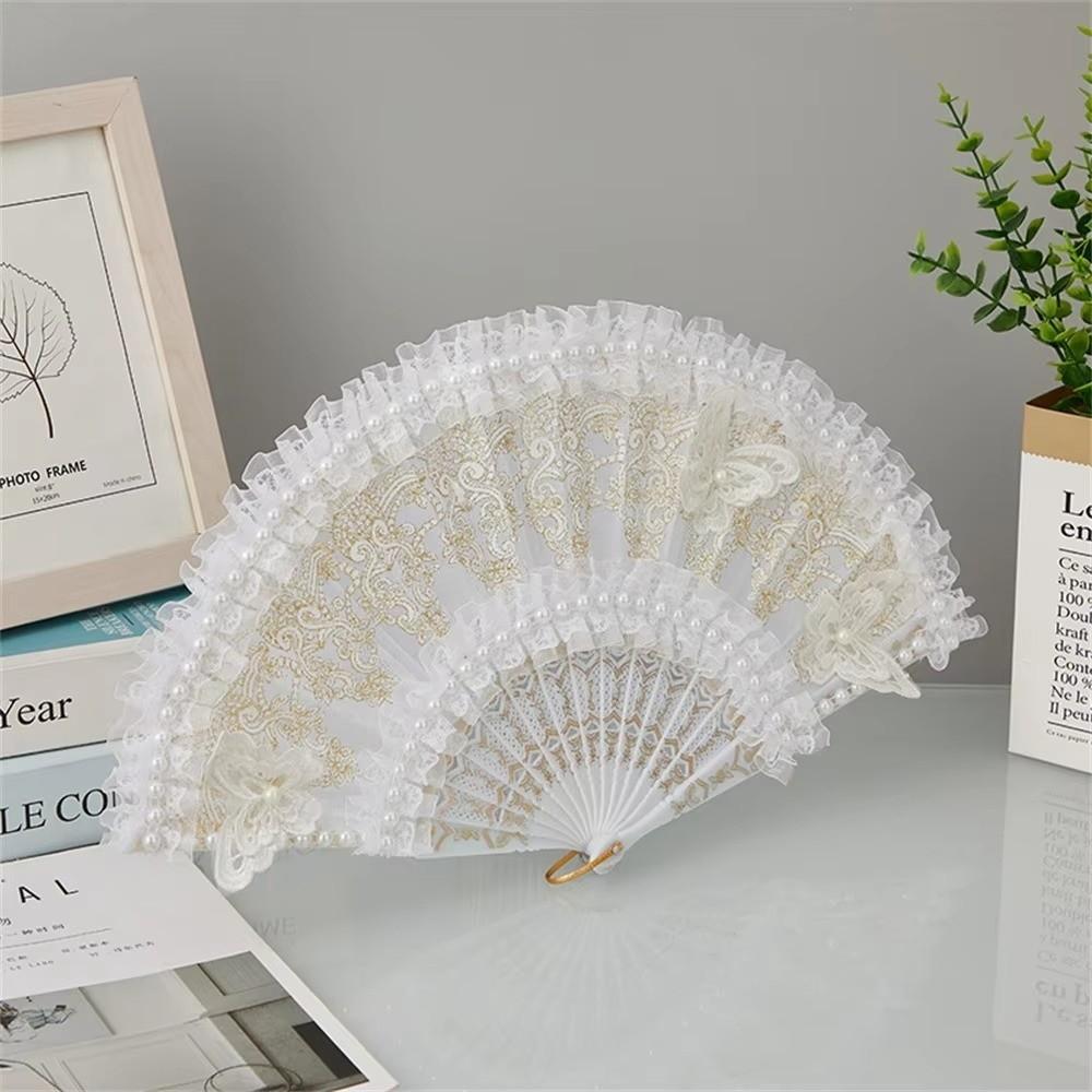 Elegant Lace Fan White Wedding Hand Fan Retro Handheld Fan for Women