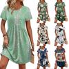 Women Short Sleeve Floral Print Dress Casual Round Neck Waist Tie with Pockets Lightweight Relaxed Fit Summer Dress