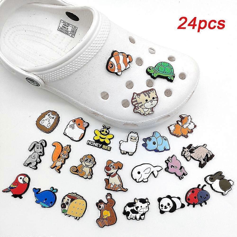 24 Pcs Jungle Animal Theme Crocs Shoes Charms Shoes Decoration Charms For Clog Sandals Shoes Accessories Gifts