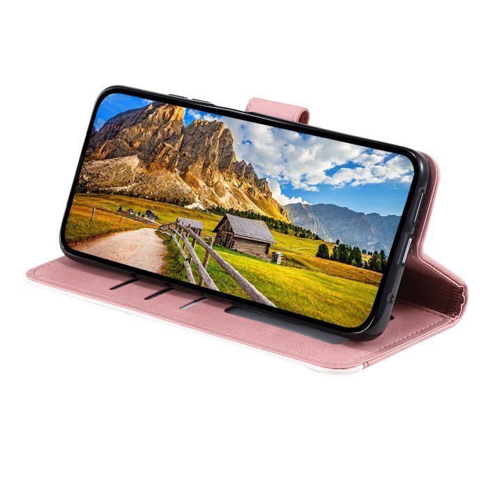 Étui portefeuille pour Samsung Galaxy A17 (4G &amp; 5G) - Coque rabat - Cuir synthétique - 3 fentes cartes - Support intégré - Rose