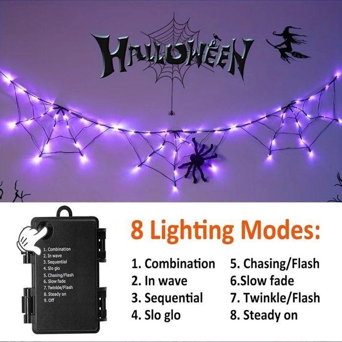 Guirlande lumineuse toile d'araignée - AIMOONSA - 60 LED - 180 cm - Violet - 8 modes - Télécommande