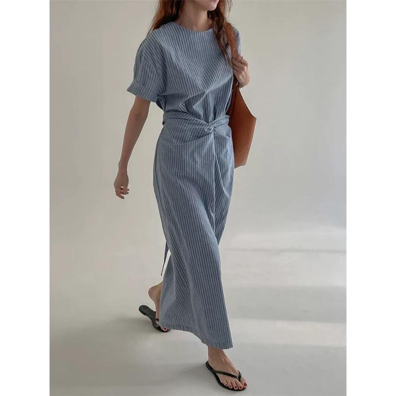 

Дизайнерское платье с французской талией и перекрестными бретелями, летняя женская новая узкая полосатая длинная юбка с короткими рукавами XL