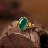 PANJBJ Anello Geometrico in Argento Sterling 925 con Giada di Hotan per Donna Ragazza Regolabile Gioielli Delicati Retrò Regalo di Compleanno Dropshipping