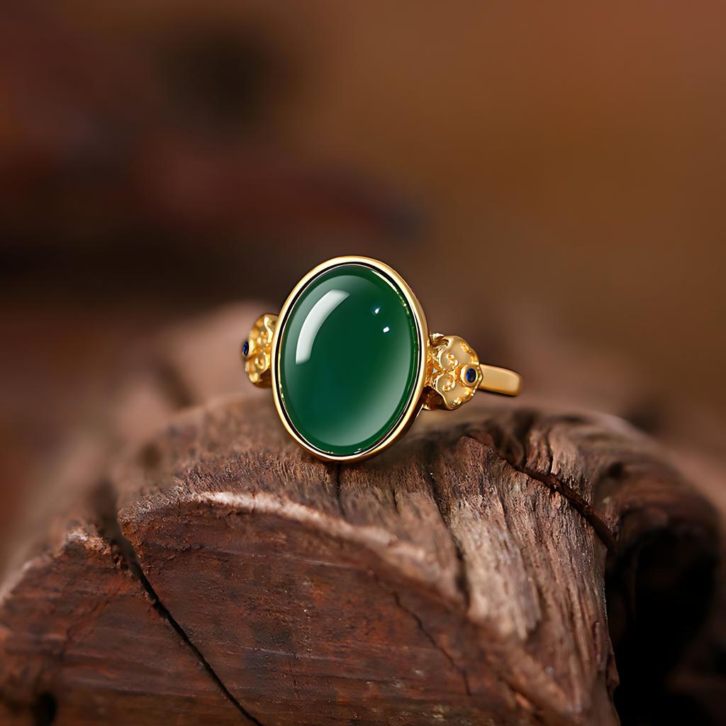 PANJBJ Anello Geometrico in Argento Sterling 925 con Giada di Hotan per Donna Ragazza Regolabile Gioielli Delicati Retrò Regalo di Compleanno Dropshipping