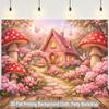 2D Magical Fairy Garden with Red Mushrooms & Butterflies Backdrop Photo Background