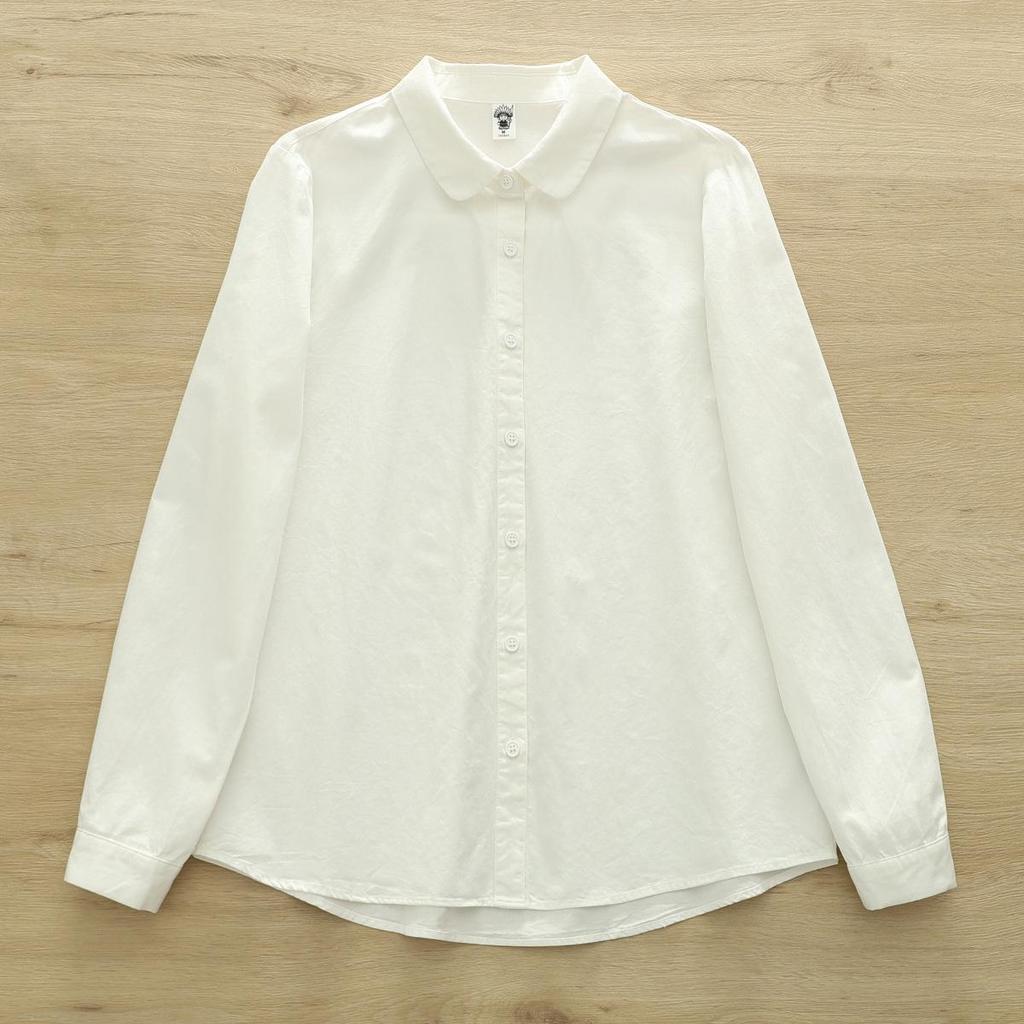 Spring Autumn Pure Cotton Women's Doll Collar Long Sleeve Shirt