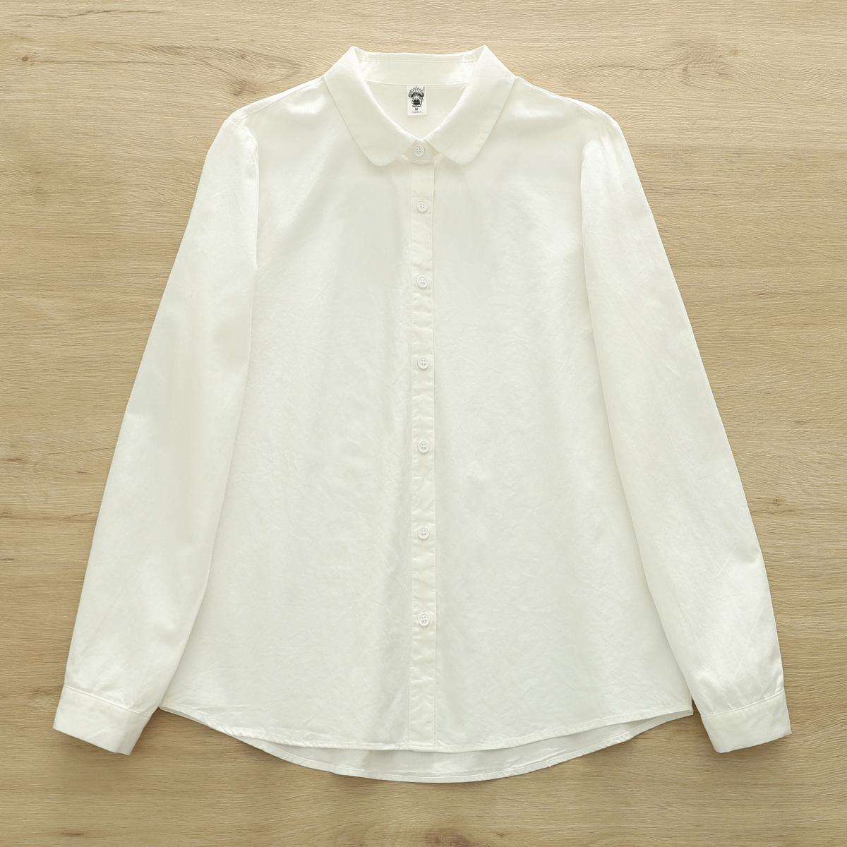 Spring Autumn Pure Cotton Women s Doll Collar Long Sleeve Shirt M белый