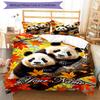 3PC Custom Name Autumn Panda Pair Bedding Set Duvet Cover Closure Includes 1 Duvet Cover & 2 Pillowcases for Bedroom